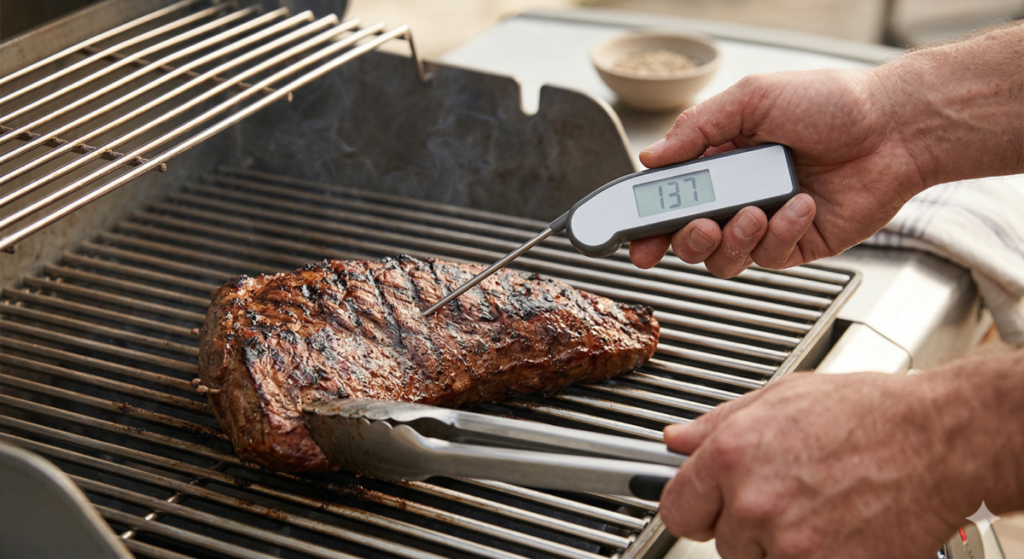 Checking For Doneness of Cooking Tri Tip on a Gas Grill