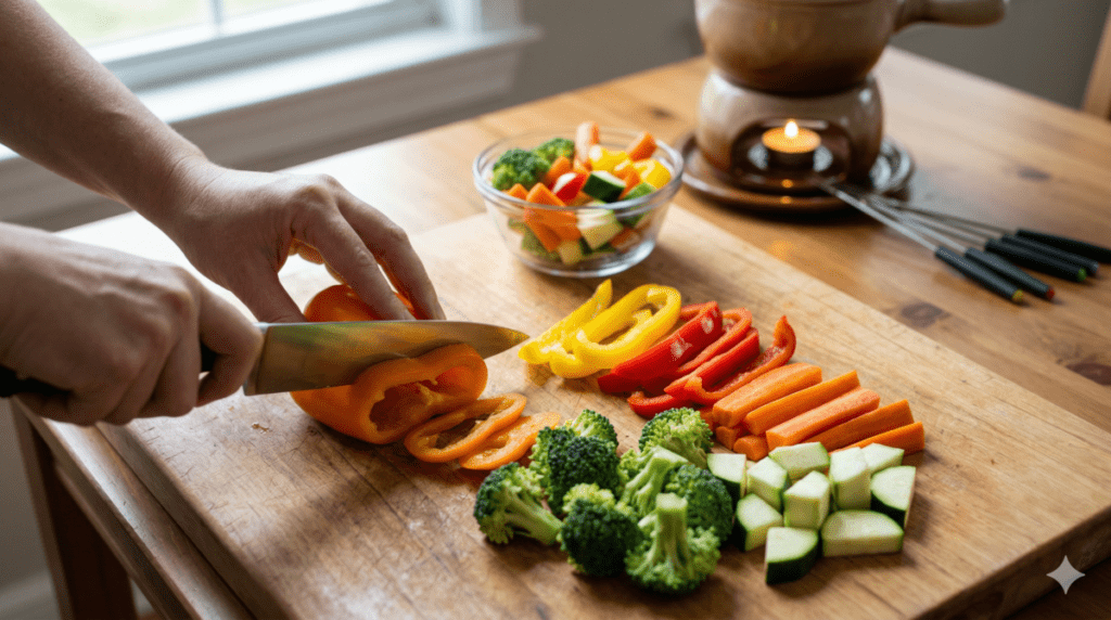 Cutting vegetables for fondue
