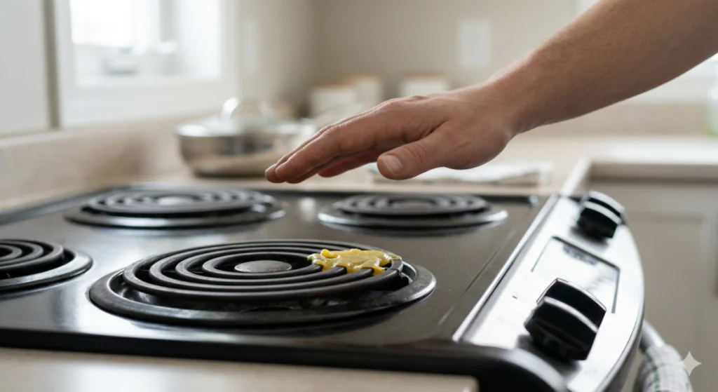 Turn Off And Cool Down stove to Get Melted Plastic off