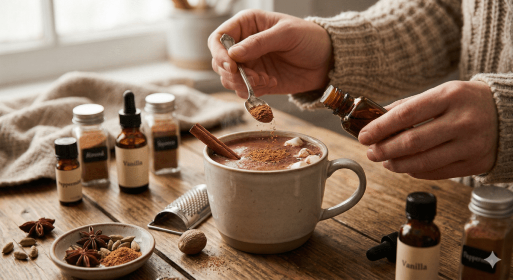 Using Spices And Extracts to make hot chocolate in a milk frother