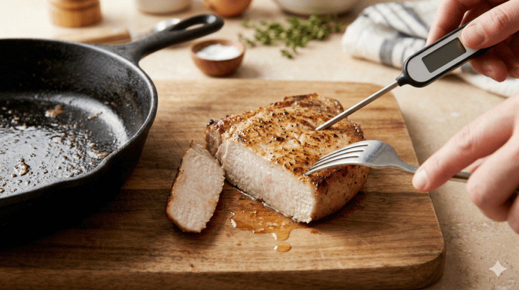 Checking For Doneness to Cook Boneless Pork Chops
