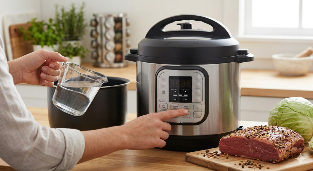 Setting Up The Pressure Cooker to Cook Corned Beef