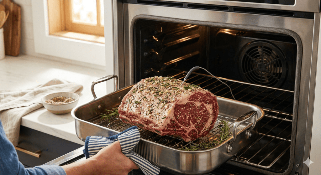 Cooking Process of prime rib roast in a convection oven