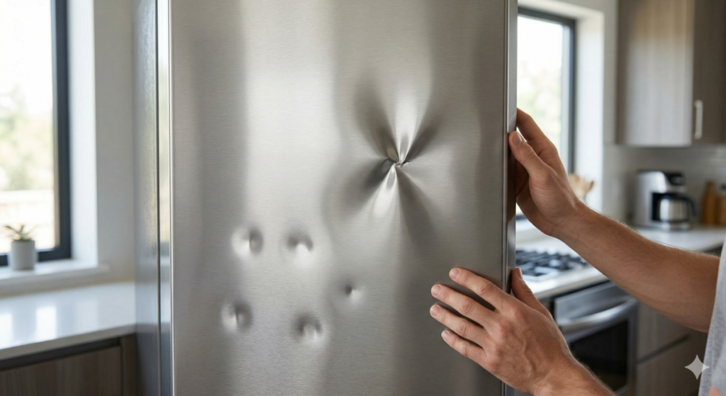 Identify Dent Types on stainless steel refrigerator