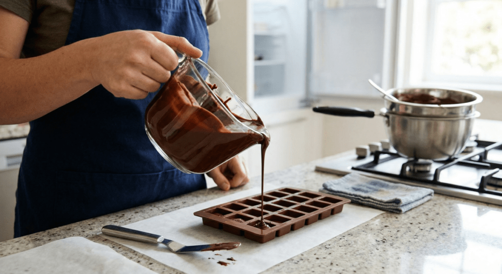 Pouring And Setting to Make a Chocolate Mold