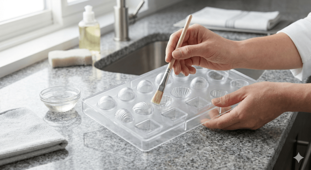 Preparing The Mold to Make a Chocolate Mold