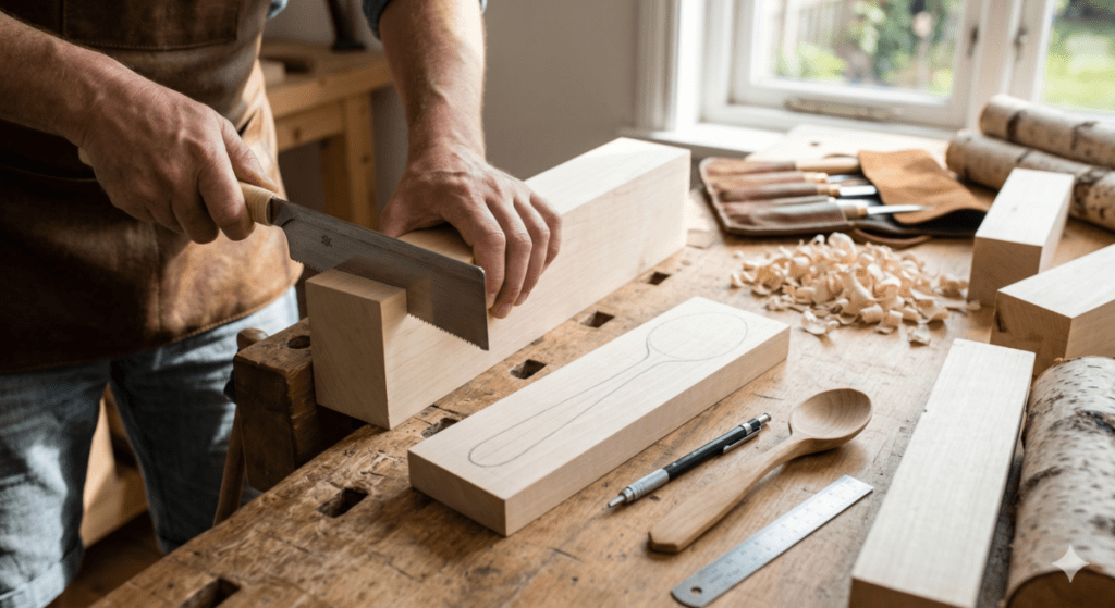 Preparing The Wood to Carve a Wooden Spoon