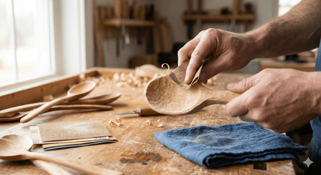 Smoothing The Bowl to Carve a Wooden Spoon